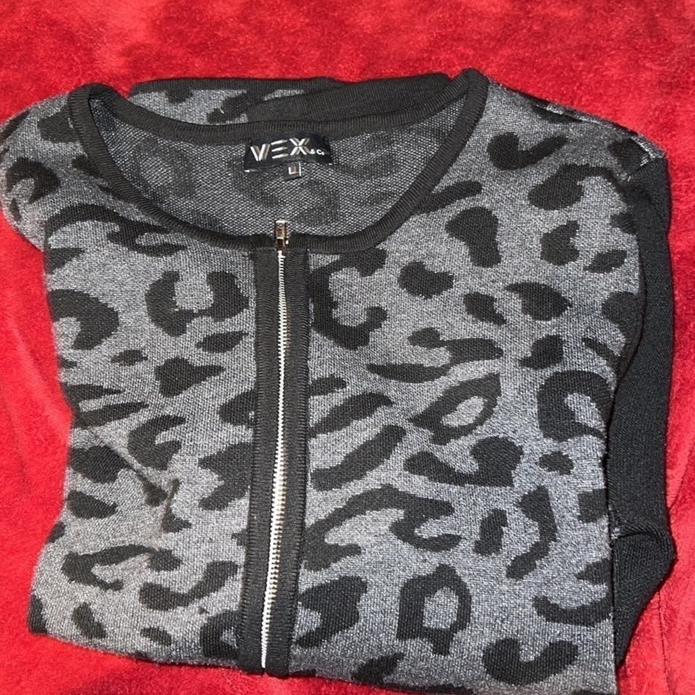 Vex & Co black grey zipper Pull cardigan sweater Sz L - Picture 12 of 12